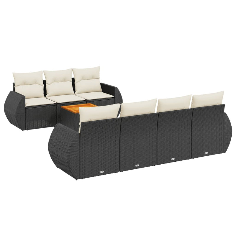 8 Piece Garden Sofa Set with Cushions Black Poly Rattan Payday Deals