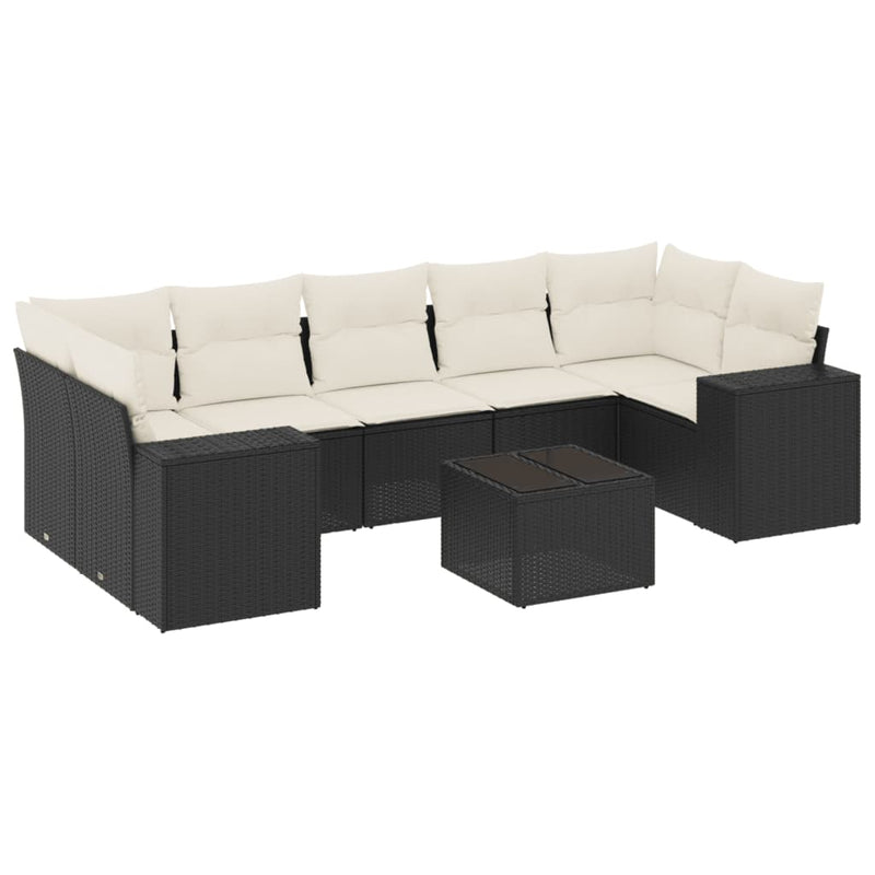 8 Piece Garden Sofa Set with Cushions Black Poly Rattan Payday Deals