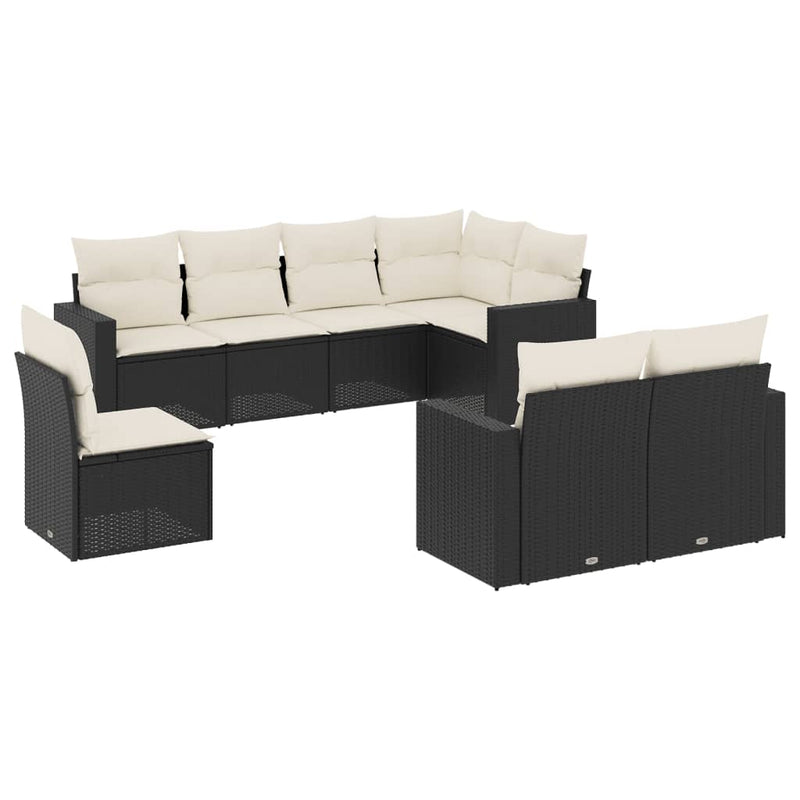 8 Piece Garden Sofa Set with Cushions Black Poly Rattan Payday Deals