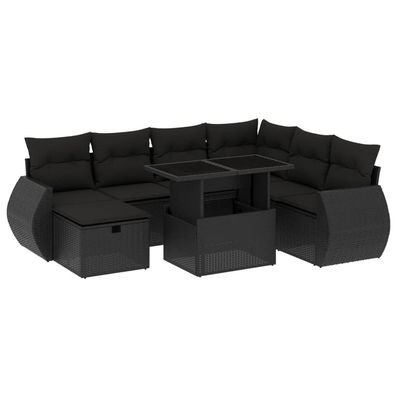 8 Piece Garden Sofa Set with Cushions Black Poly Rattan Payday Deals