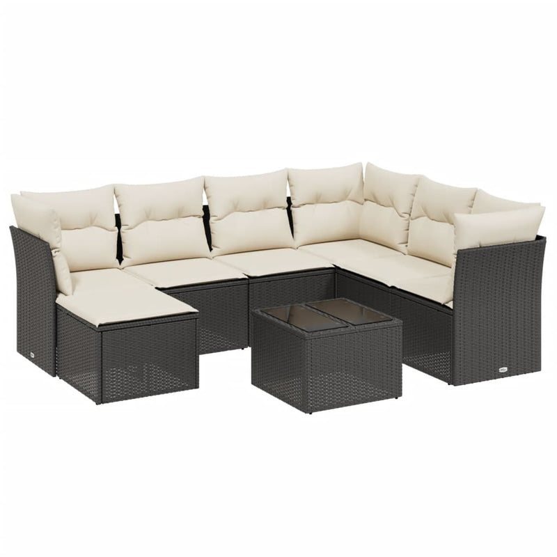 8 Piece Garden Sofa Set with Cushions Black Poly Rattan Payday Deals