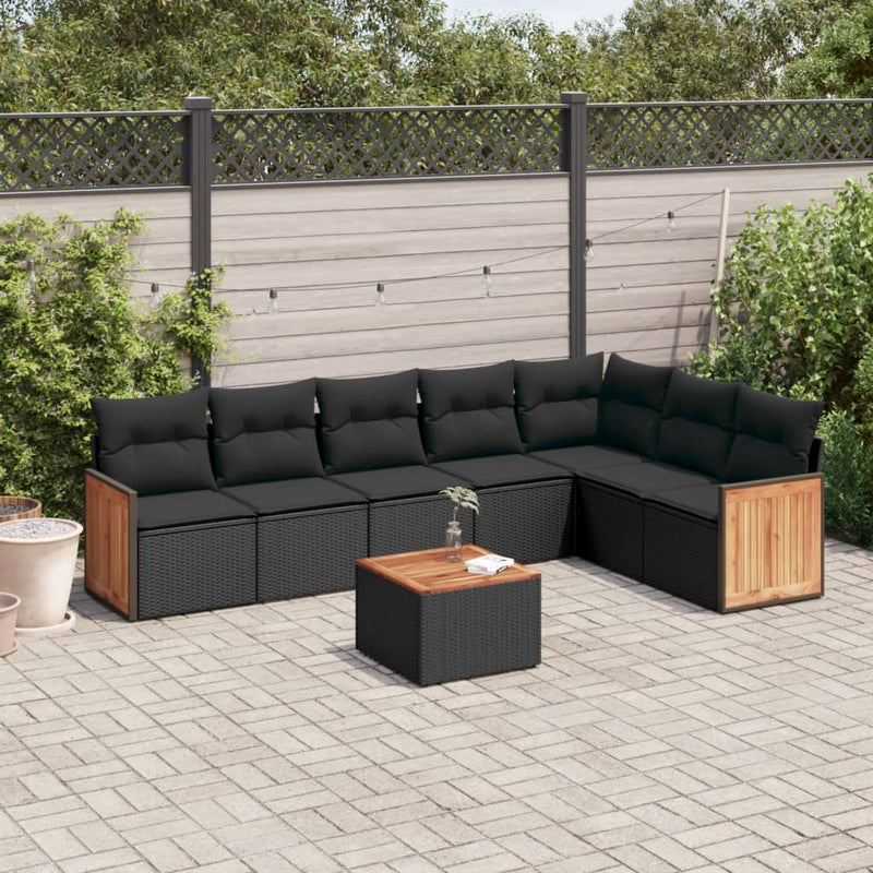 8 Piece Garden Sofa Set with Cushions Black Poly Rattan Payday Deals