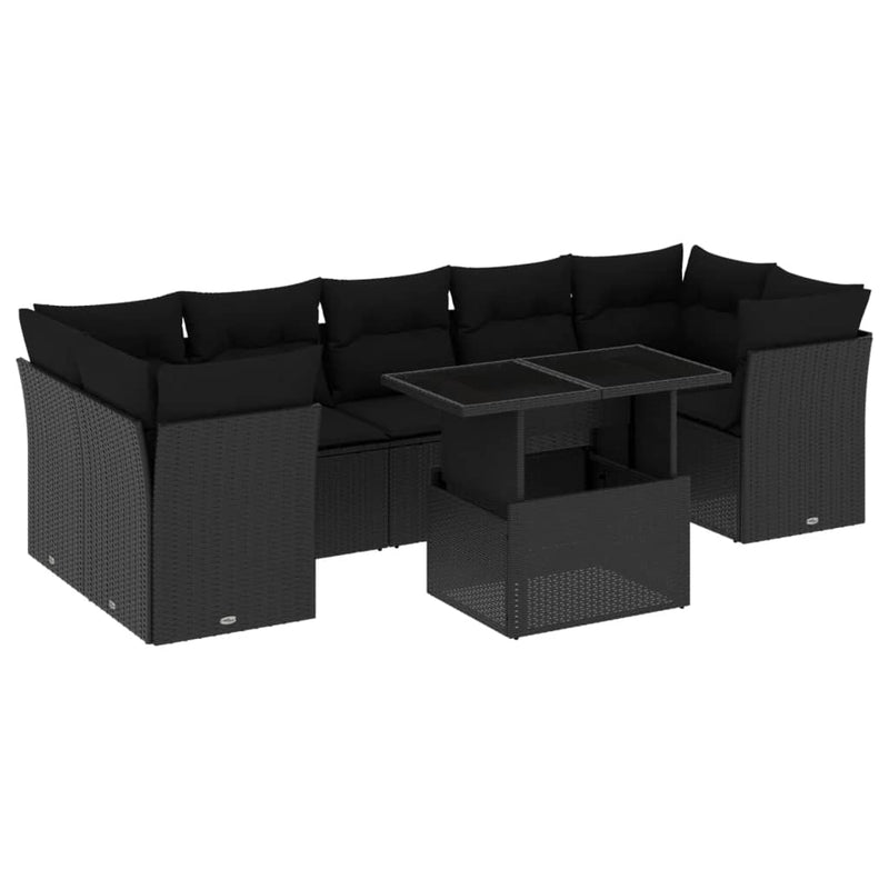 8 Piece Garden Sofa Set with Cushions Black Poly Rattan Payday Deals