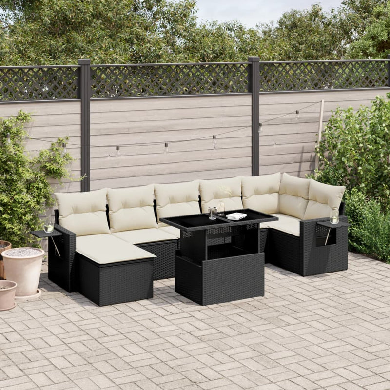 8 Piece Garden Sofa Set with Cushions Black Poly Rattan Payday Deals