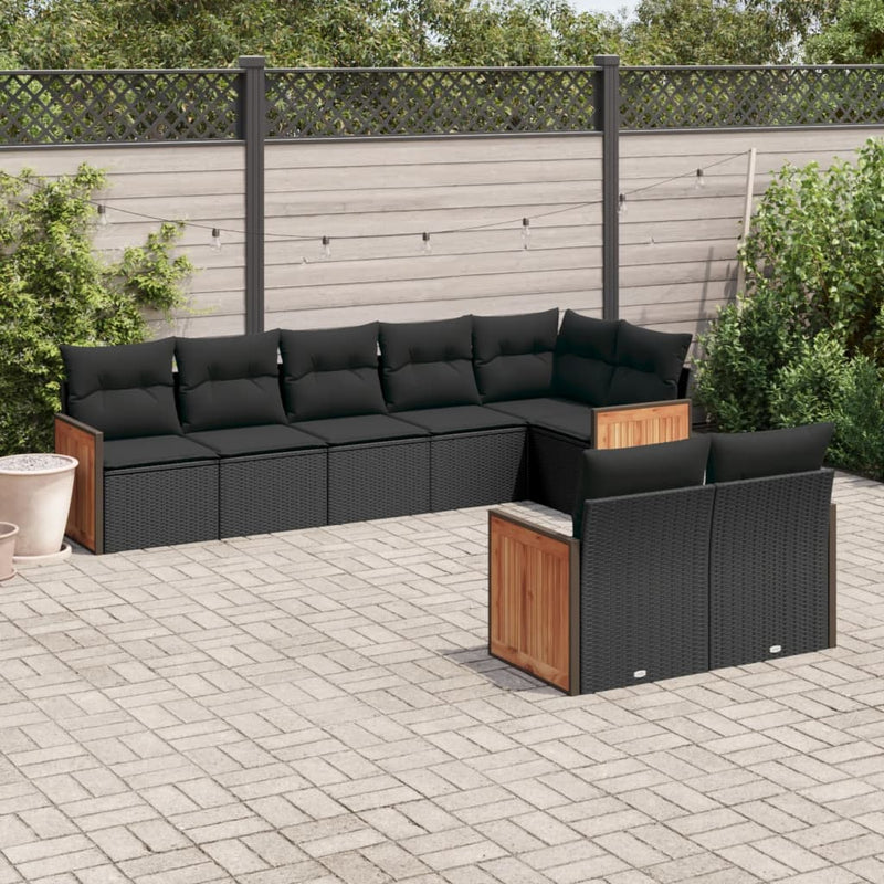 8 Piece Garden Sofa Set with Cushions Black Poly Rattan Payday Deals