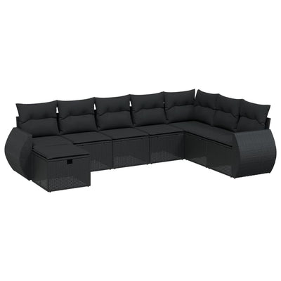 8 Piece Garden Sofa Set with Cushions Black Poly Rattan Payday Deals