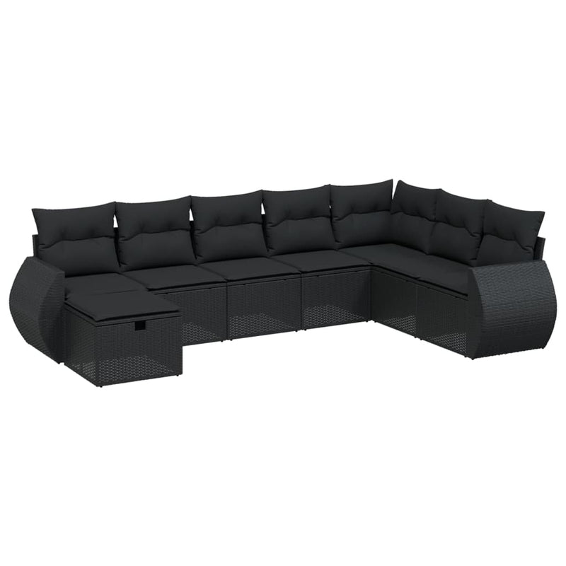 8 Piece Garden Sofa Set with Cushions Black Poly Rattan Payday Deals