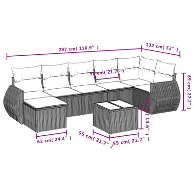 8 Piece Garden Sofa Set with Cushions Black Poly Rattan Payday Deals