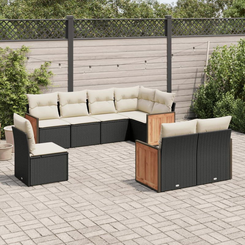 8 Piece Garden Sofa Set with Cushions Black Poly Rattan Payday Deals