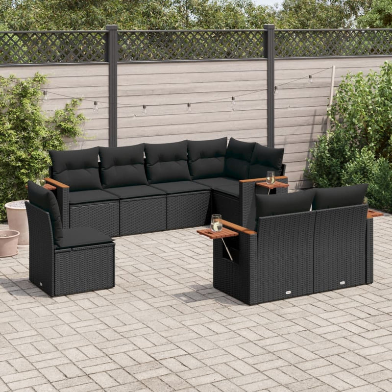 8 Piece Garden Sofa Set with Cushions Black Poly Rattan Payday Deals