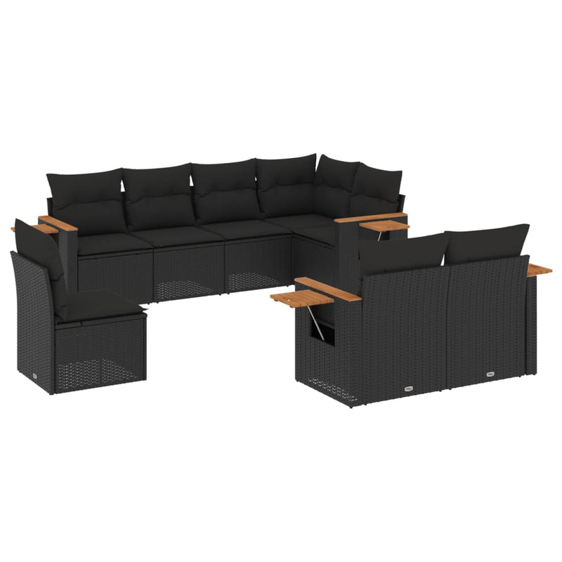 8 Piece Garden Sofa Set with Cushions Black Poly Rattan Payday Deals