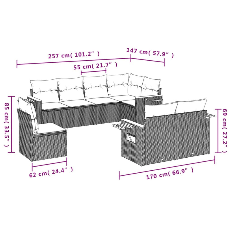 8 Piece Garden Sofa Set with Cushions Black Poly Rattan Payday Deals