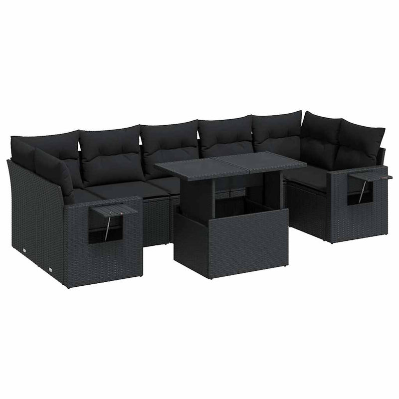 8 Piece Garden Sofa Set with Cushions Black Poly Rattan Payday Deals