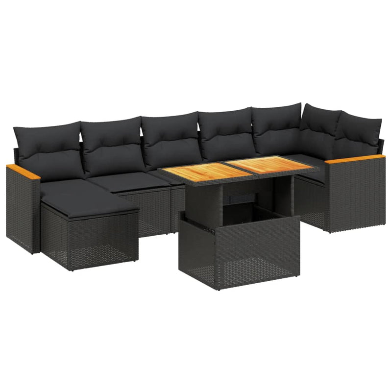 8 Piece Garden Sofa Set with Cushions Black Poly Rattan Payday Deals