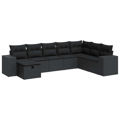 8 Piece Garden Sofa Set with Cushions Black Poly Rattan Payday Deals