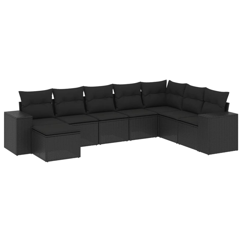 8 Piece Garden Sofa Set with Cushions Black Poly Rattan Payday Deals