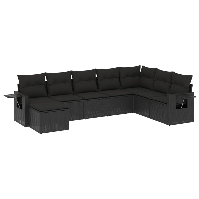 8 Piece Garden Sofa Set with Cushions Black Poly Rattan Payday Deals