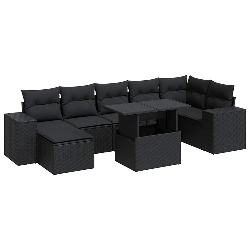 8 Piece Garden Sofa Set with Cushions Black Poly Rattan Payday Deals