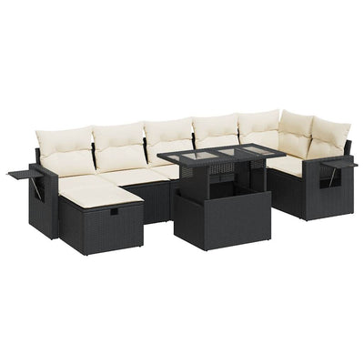 8 Piece Garden Sofa Set with Cushions Black Poly Rattan Payday Deals
