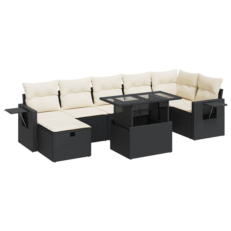 8 Piece Garden Sofa Set with Cushions Black Poly Rattan Payday Deals