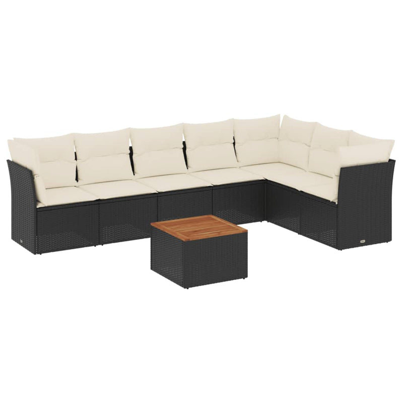 8 Piece Garden Sofa Set with Cushions Black Poly Rattan Payday Deals
