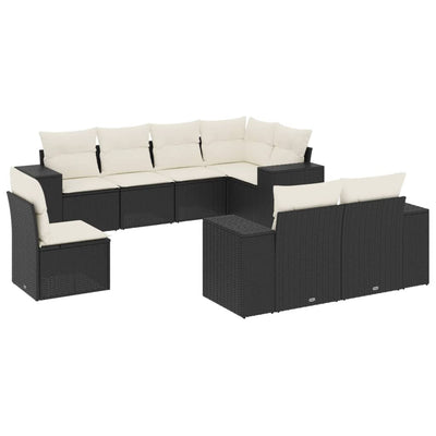 8 Piece Garden Sofa Set with Cushions Black Poly Rattan Payday Deals