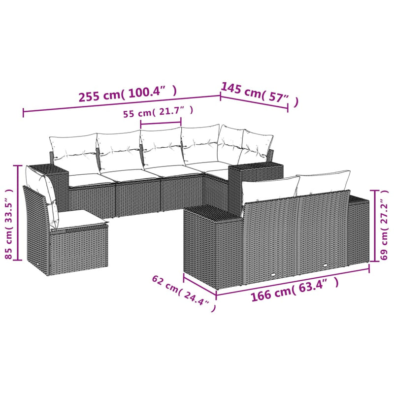 8 Piece Garden Sofa Set with Cushions Black Poly Rattan Payday Deals