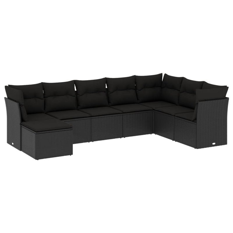 8 Piece Garden Sofa Set with Cushions Black Poly Rattan Payday Deals