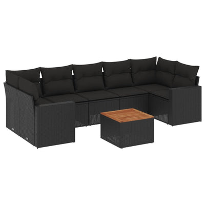 8 Piece Garden Sofa Set with Cushions Black Poly Rattan Payday Deals