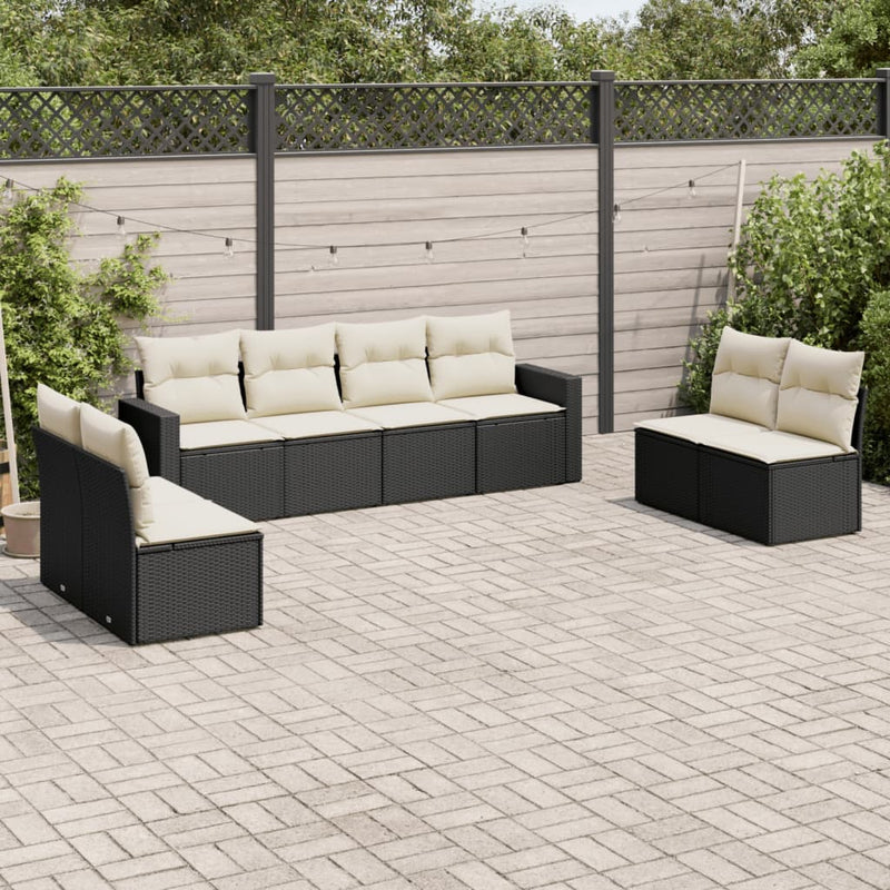8 Piece Garden Sofa Set with Cushions Black Poly Rattan Payday Deals