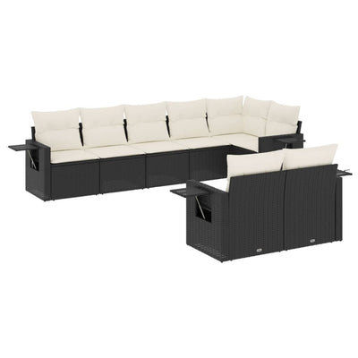 8 Piece Garden Sofa Set with Cushions Black Poly Rattan Payday Deals