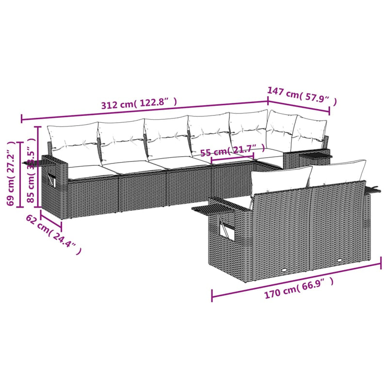 8 Piece Garden Sofa Set with Cushions Black Poly Rattan Payday Deals