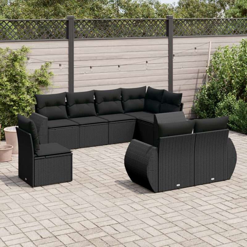 8 Piece Garden Sofa Set with Cushions Black Poly Rattan Payday Deals