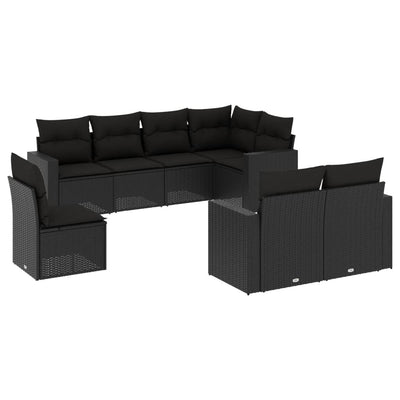 8 Piece Garden Sofa Set with Cushions Black Poly Rattan Payday Deals