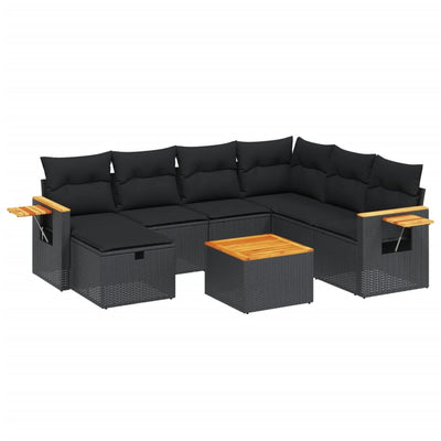 8 Piece Garden Sofa Set with Cushions Black Poly Rattan Payday Deals