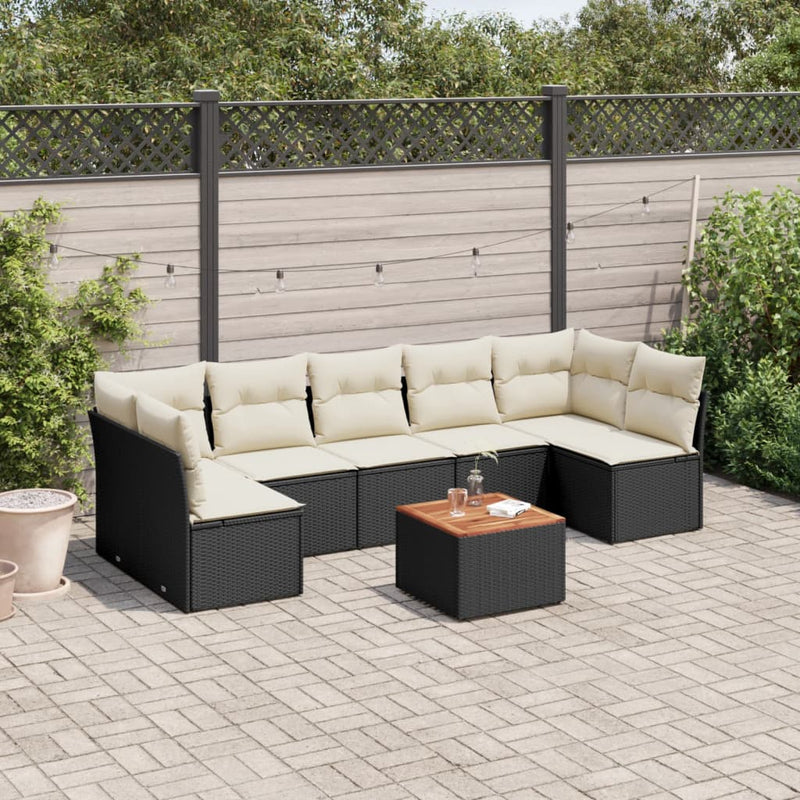 8 Piece Garden Sofa Set with Cushions Black Poly Rattan Payday Deals