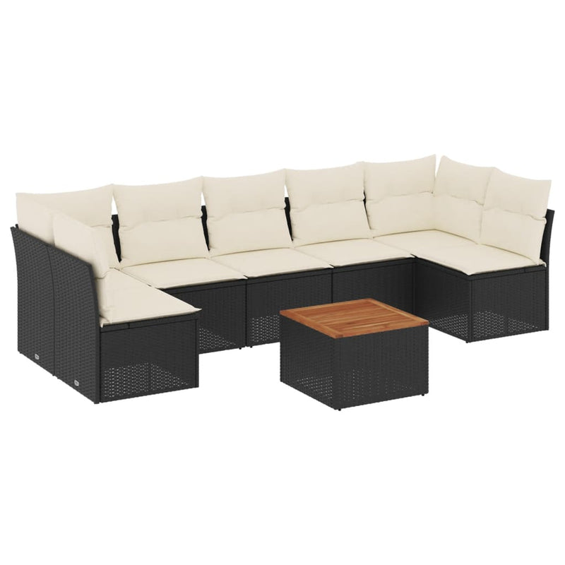 8 Piece Garden Sofa Set with Cushions Black Poly Rattan Payday Deals