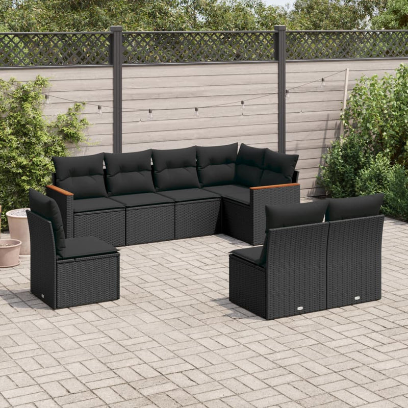 8 Piece Garden Sofa Set with Cushions Black Poly Rattan Payday Deals