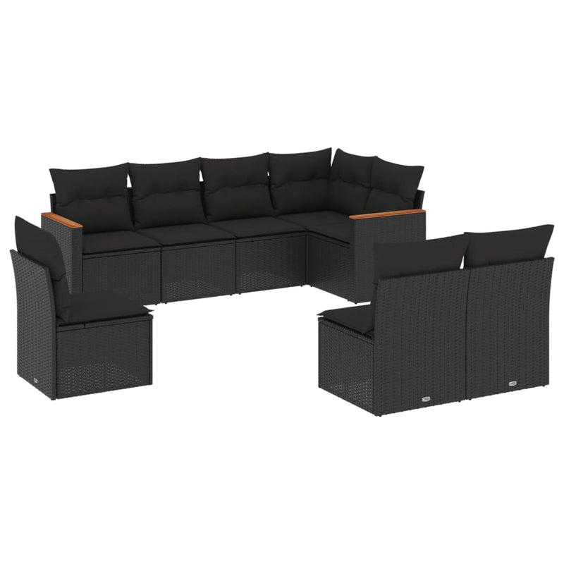 8 Piece Garden Sofa Set with Cushions Black Poly Rattan Payday Deals