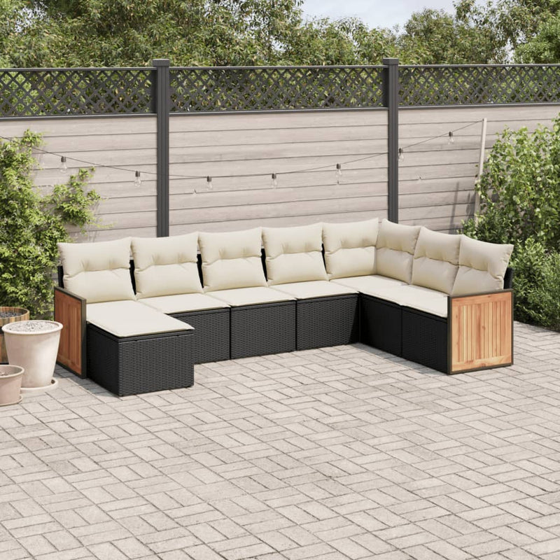 8 Piece Garden Sofa Set with Cushions Black Poly Rattan Payday Deals