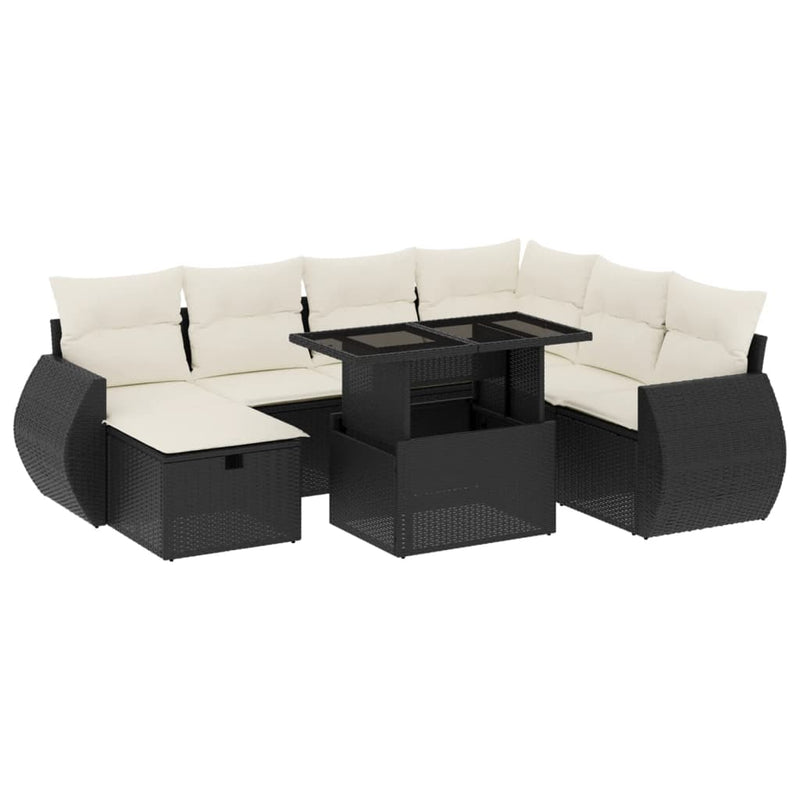 8 Piece Garden Sofa Set with Cushions Black Poly Rattan Payday Deals