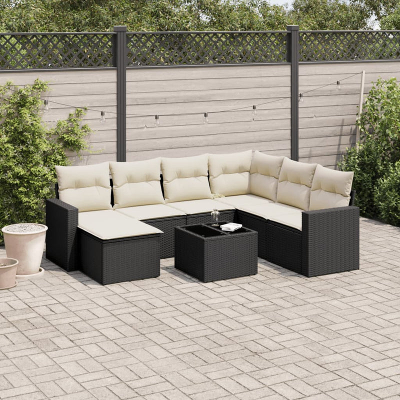 8 Piece Garden Sofa Set with Cushions Black Poly Rattan Payday Deals