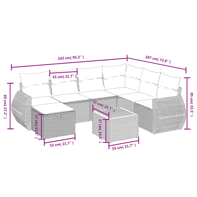 8 Piece Garden Sofa Set with Cushions Black Poly Rattan Payday Deals