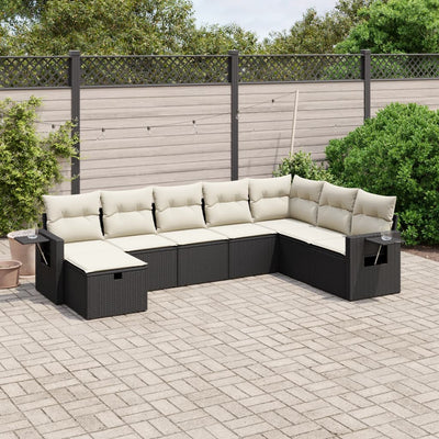 8 Piece Garden Sofa Set with Cushions Black Poly Rattan