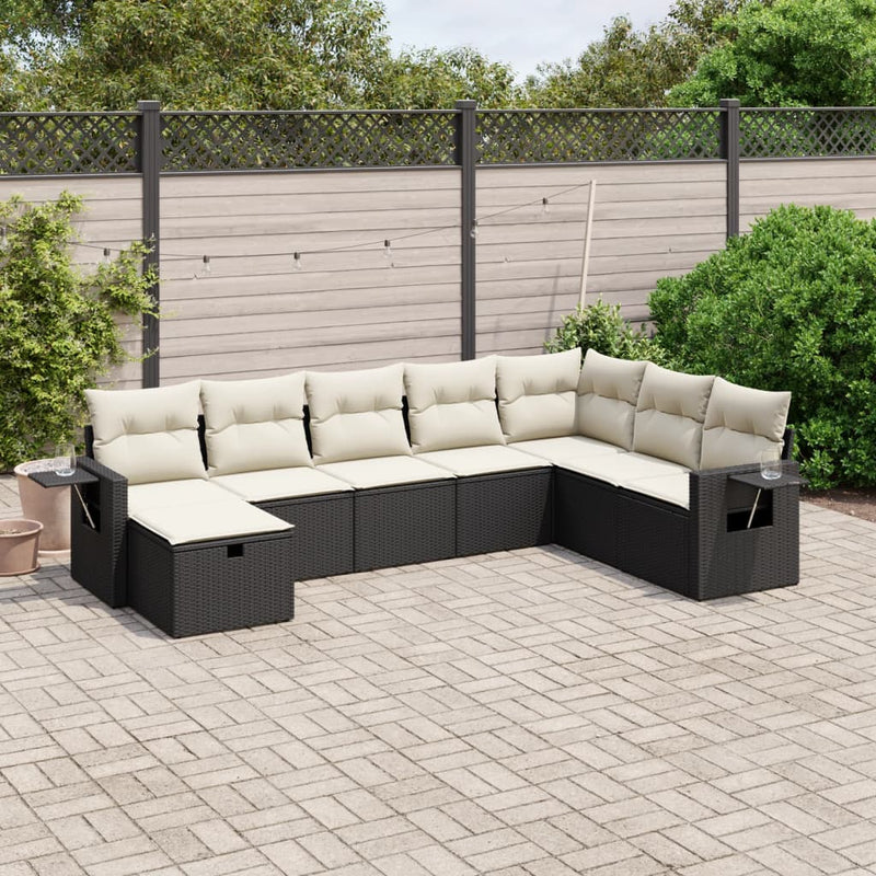 8 Piece Garden Sofa Set with Cushions Black Poly Rattan Payday Deals