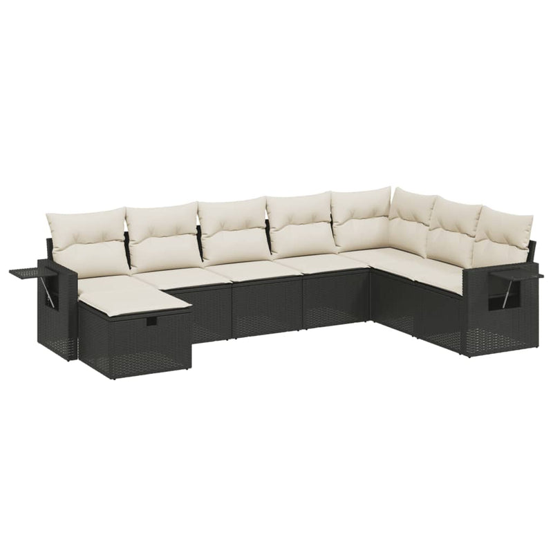 8 Piece Garden Sofa Set with Cushions Black Poly Rattan Payday Deals
