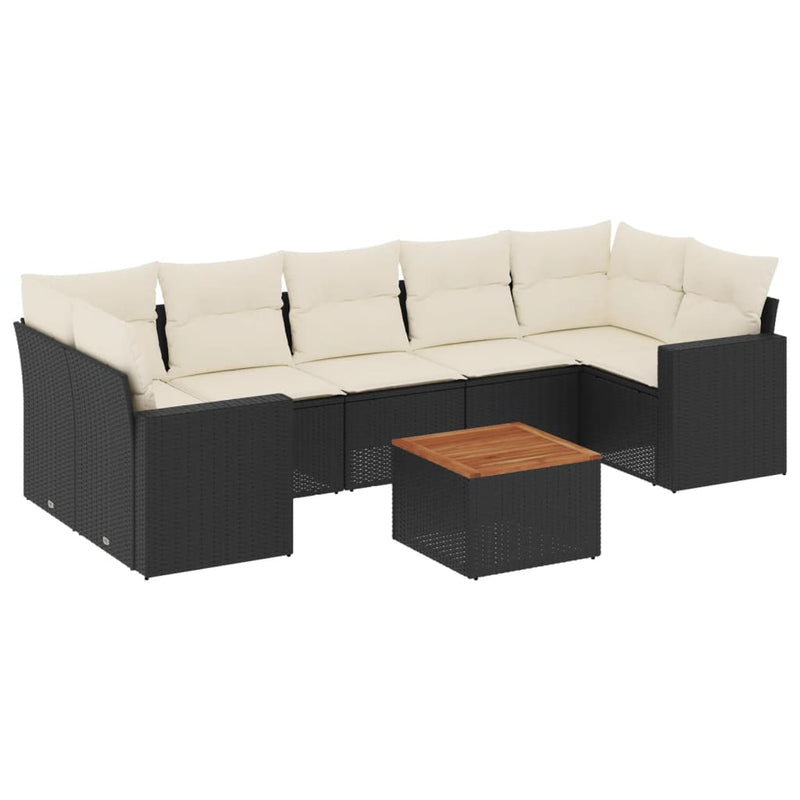 8 Piece Garden Sofa Set with Cushions Black Poly Rattan Payday Deals