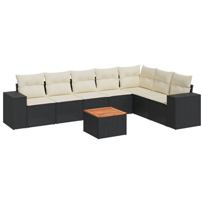 8 Piece Garden Sofa Set with Cushions Black Poly Rattan Payday Deals