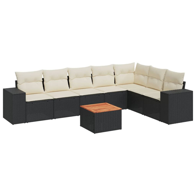 8 Piece Garden Sofa Set with Cushions Black Poly Rattan Payday Deals