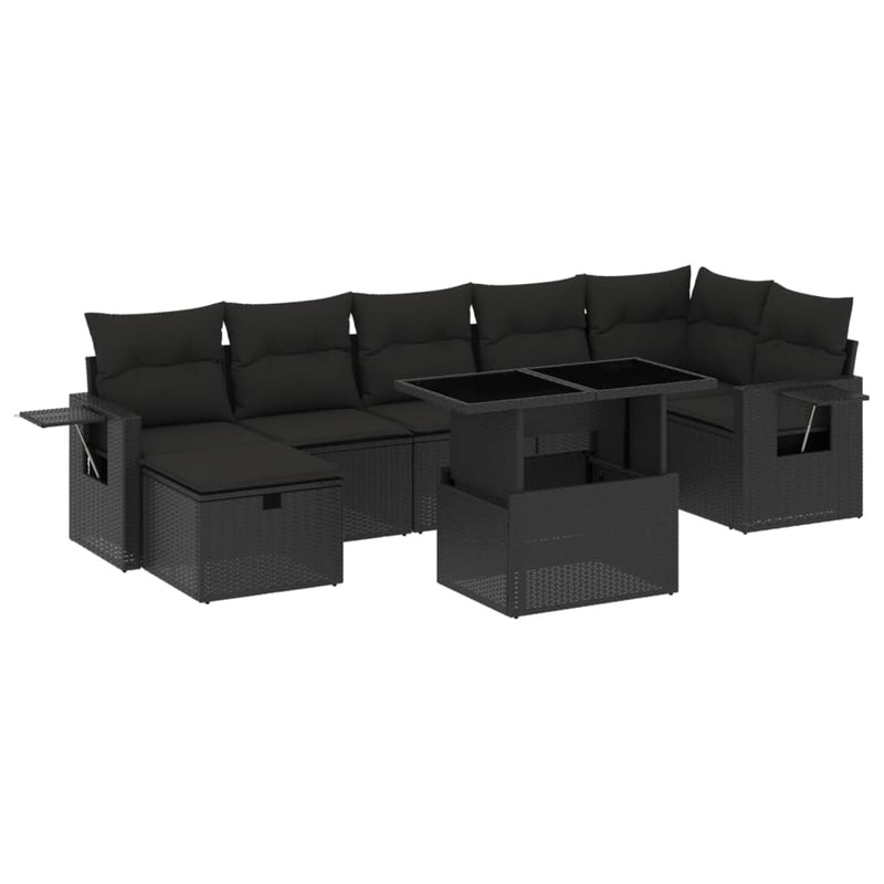 8 Piece Garden Sofa Set with Cushions Black Poly Rattan Payday Deals